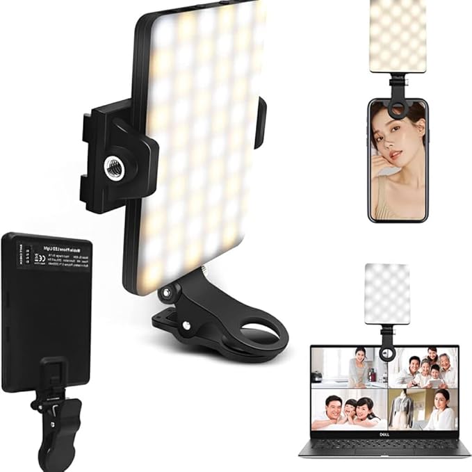 Rechargeable Dual-Clip Selfie Light (3 Modes) for Mobile & Laptop