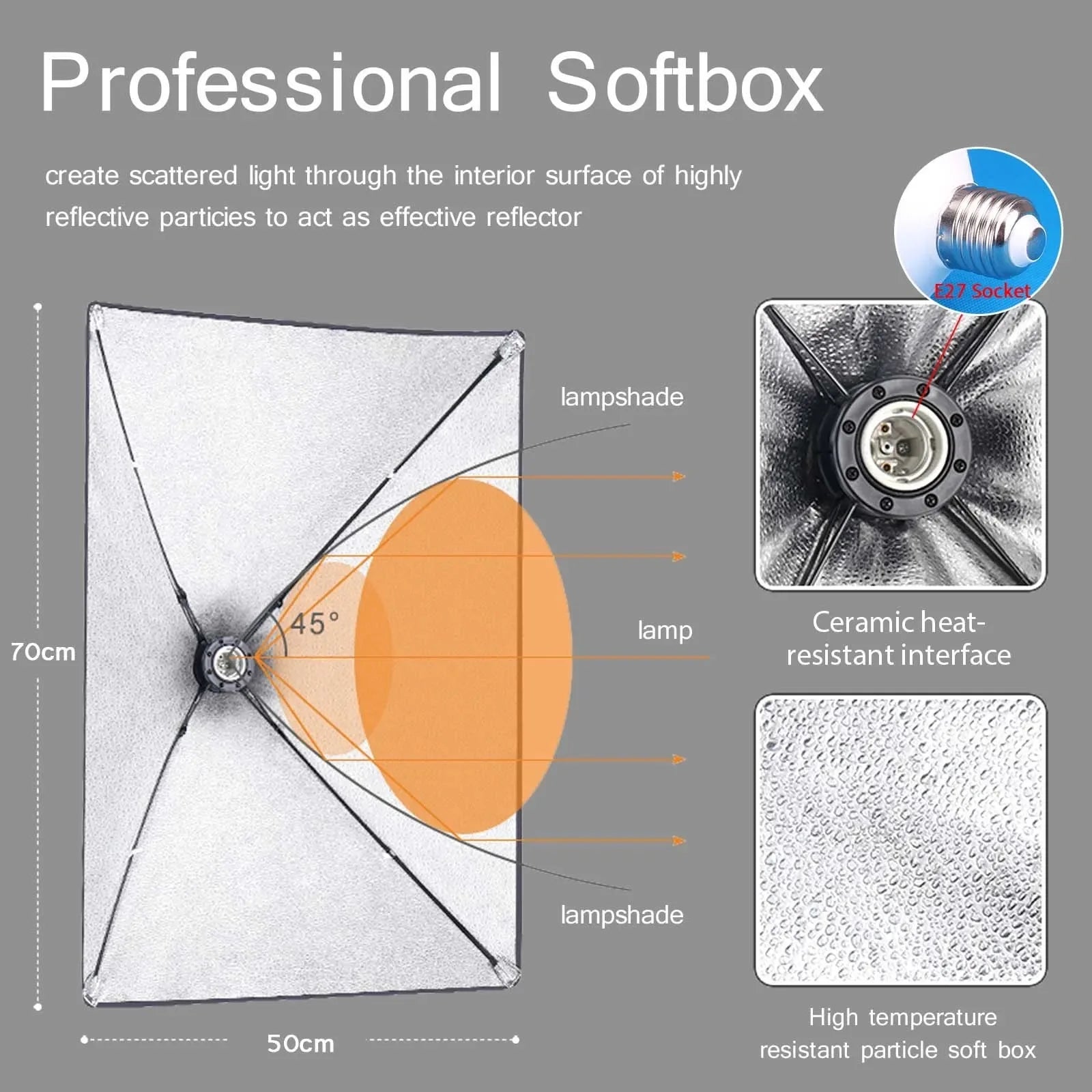 Single Holder Easy Softbox Photostudio Kit 50x70cm