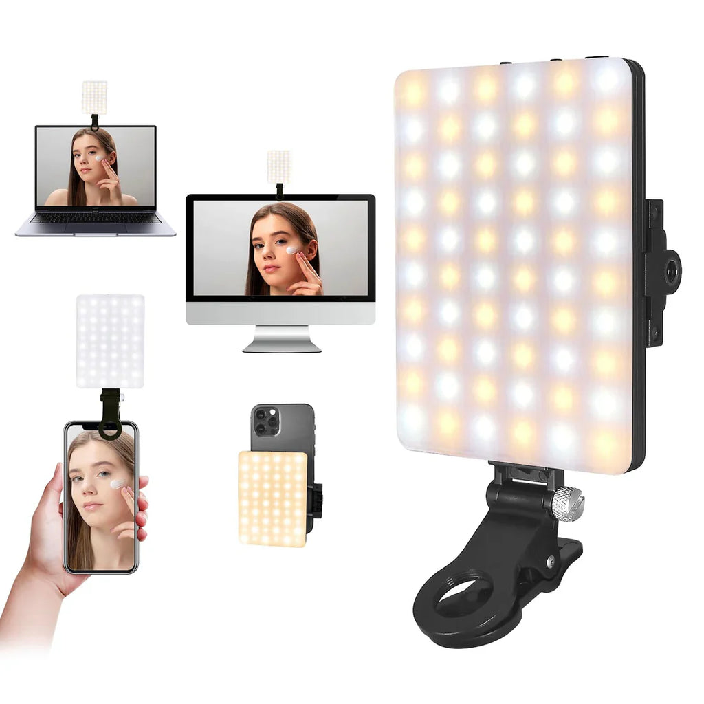 Rechargeable Dual-Clip Selfie Light (3 Modes) for Mobile & Laptop