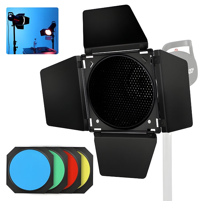 7  ′′   Barndoors Kit with Honeycomb Grid & 4-Color Gels
