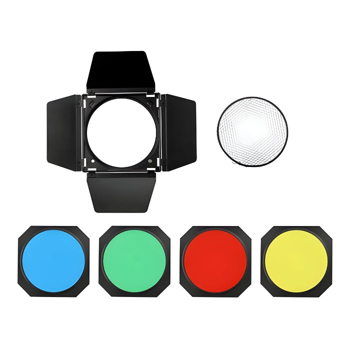 7  ′′   Barndoors Kit with Honeycomb Grid & 4-Color Gels