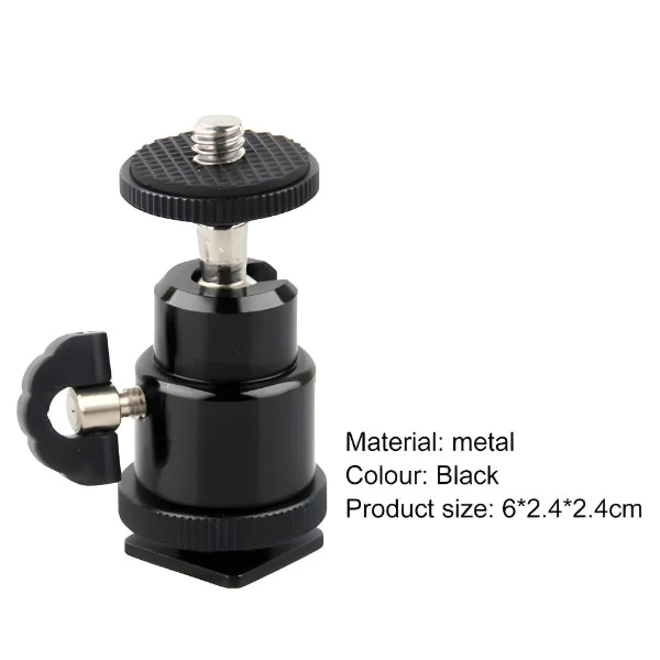 Mini Ball Head Mount for DSLR, Flash & LED Lights (360° Rotation)