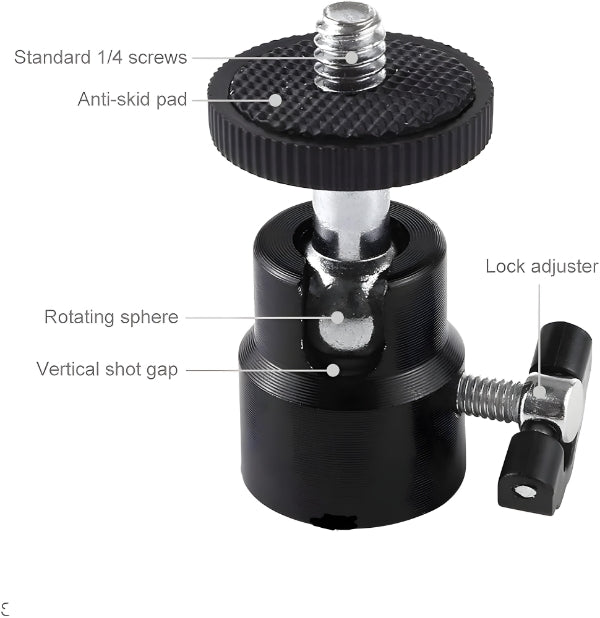 Mini Ball Head Mount for DSLR, Flash & LED Lights (360° Rotation)