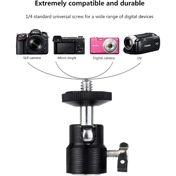 Mini Ball Head Mount for DSLR, Flash & LED Lights (360° Rotation)