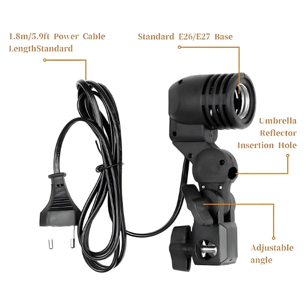Single Bulb Holder E27 Socket Flash Umbrella Bracket Photo Lighting Bulb Holder For Youtubers| tiktokers | Photographers |Studios and Videoshoots
