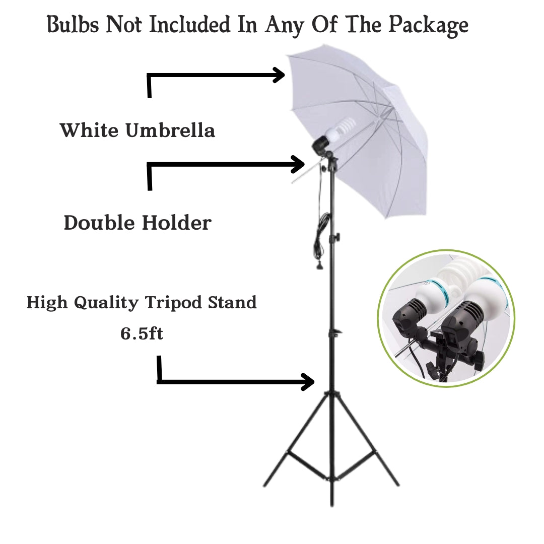 Photography Studio Lighting Kit: Umbrella, Double Bulb Holder & Jk High Quality Stand Light Stand
